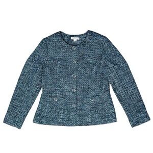Pendleton Women’s Blue Tweed Blazer Jacket Front Pockets Button Front Size 12